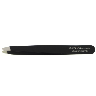 Faude Kosmetische Pinzette Schräg – 8 Cm, Schwarz, Edelstahl, Für Feinste Haare & Splitter