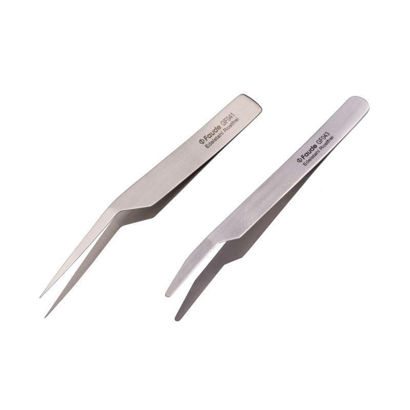 Faude Kosmetische Pinzette Schräg – 8 Cm, Schwarz, Edelstahl, Für Feinste Haare & Splitter